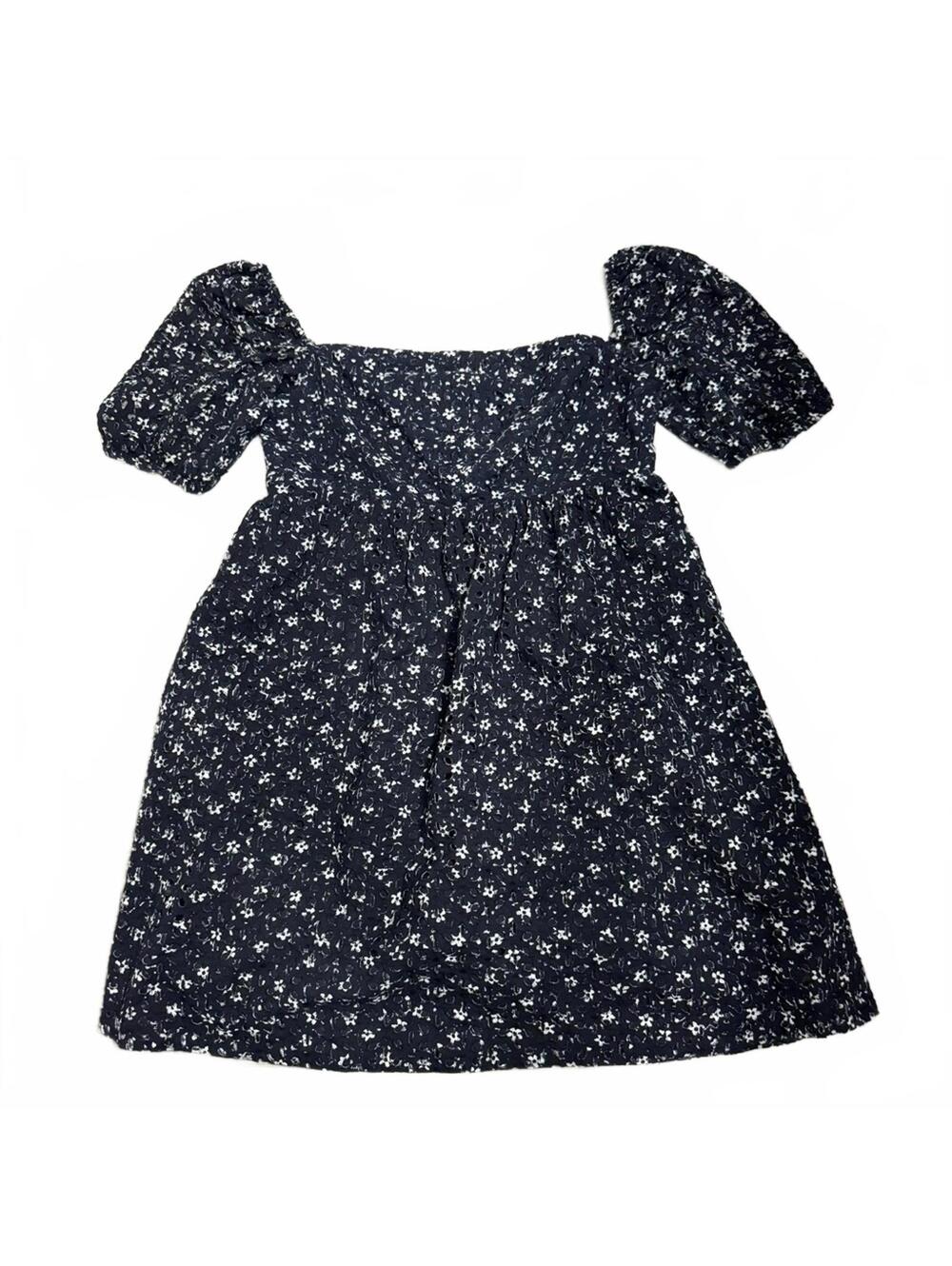 Anthropologie Maeve Navy Floral Eyelet Puff Sleeve Babydoll Mini Dress Sz 6 - Picture 2 of 9